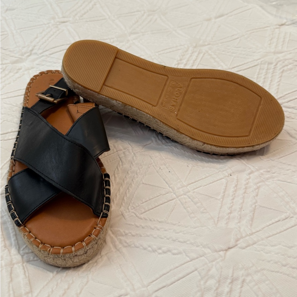 ALOHAS Black and Tan Espadrille Sandals